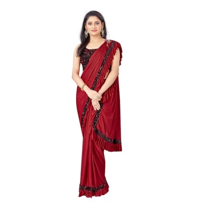 Women's Lycra Solid Saree With Unstitched Blouse (Red, 5.5 Mtr)