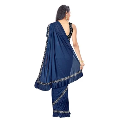 Women's Lycra Solid Saree With Unstitched Blouse (Nay Blue, 5.5 Mtr) - Image 3