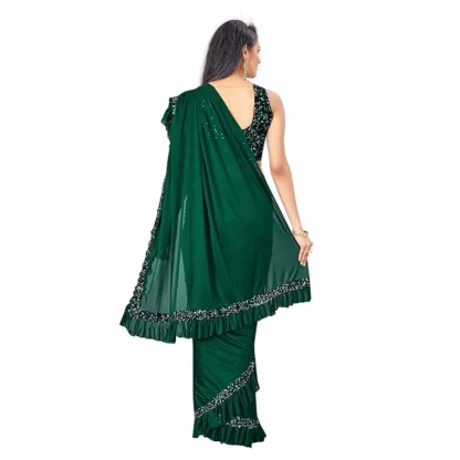 Women's Lycra Solid Saree With Unstitched Blouse (Green, 5.5 Mtr) - Image 3