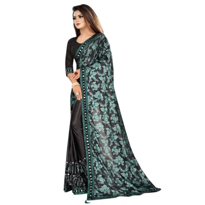 Women's Lycra Solid Saree With Unstitched Blouse (Green, 5.5 Mtr) - Image 4