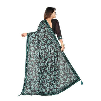 Women's Lycra Solid Saree With Unstitched Blouse (Green, 5.5 Mtr) - Image 3