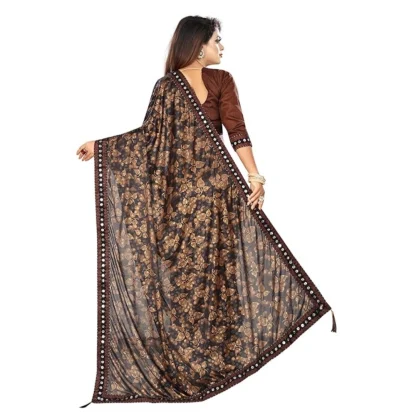 Women's Lycra Solid Saree With Unstitched Blouse (Brown, 5.5 Mtr) - Image 3