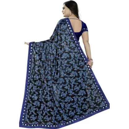 Women's Lycra Solid Saree With Unstitched Blouse (Blue, 5.5 Mtr) - Image 2