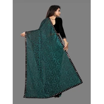 Women's Lycra Solid Saree With Unstitched Blouse (Green, 5.5 Mtr) - Image 2