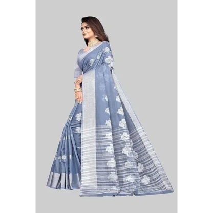 Women's Cotton Silk Floral Saree With Unstitched Blouse (Grey, 5.5 Mtr) - Image 5