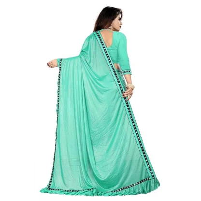 Women's Malai Lining Solid Saree With Unstitched Blouse (Rama, 5.5 Mtr) - Image 3