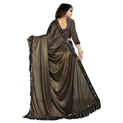 Women's Malai Lining Solid Saree With Unstitched Blouse (Coffee, 5.5 Mtr) - Image 3