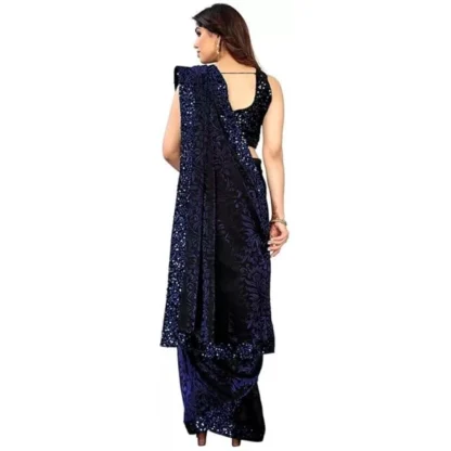 Women's Lycra Floral Saree With Unstitched Blouse (Blue, 5.5 Mtr) - Image 2