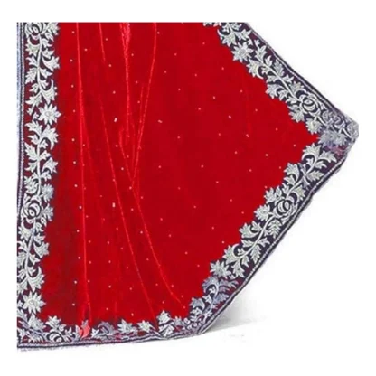 Women's Velvet Embroidered Saree With Unstitched Blouse (Red, 5.5 Mtr) - Image 2