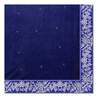 Women's Velvet Embroidered Saree With Unstitched Blouse (Blue, 5.5 Mtr) - Image 2