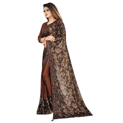 Women's Lycra Solid Saree With Unstitched Blouse (Brown, 5.5 Mtr) - Image 4