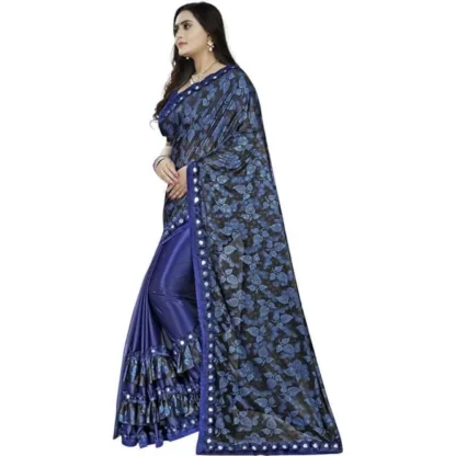 Women's Lycra Solid Saree With Unstitched Blouse (Blue, 5.5 Mtr) - Image 3