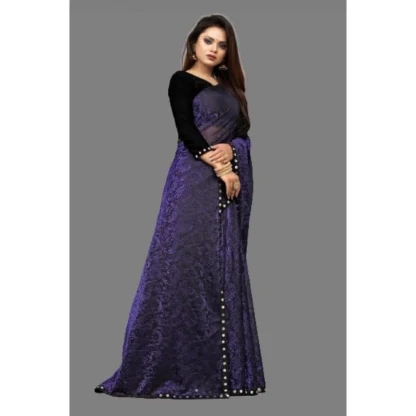 Women's Lycra Solid Saree With Unstitched Blouse (Purple, 5.5 Mtr) - Image 3