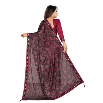 Women's Lycra Solid Saree With Unstitched Blouse (Maroon, 5.5 Mtr) - Image 2