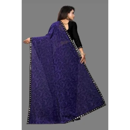 Women's Lycra Solid Saree With Unstitched Blouse (Purple, 5.5 Mtr) - Image 2