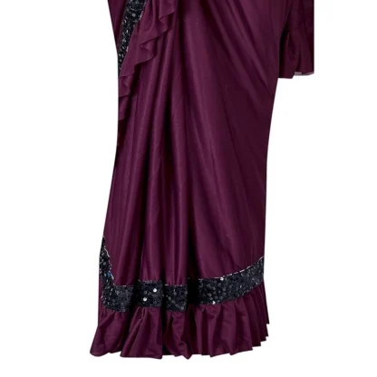 Women's Lycra Solid Saree With Unstitched Blouse (Wine, 5.5 Mtr) - Image 2