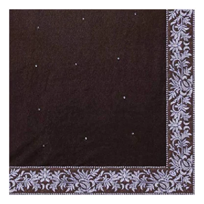 Women's Velvet Embroidered Saree With Unstitched Blouse (Brown, 5.5 Mtr) - Image 2