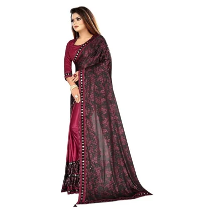 Women's Lycra Solid Saree With Unstitched Blouse (Maroon, 5.5 Mtr) - Image 3