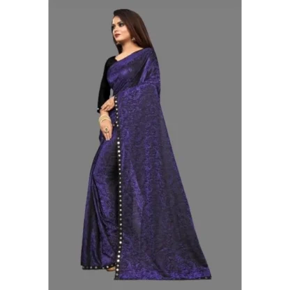 Women's Lycra Solid Saree With Unstitched Blouse (Purple, 5.5 Mtr) - Image 4