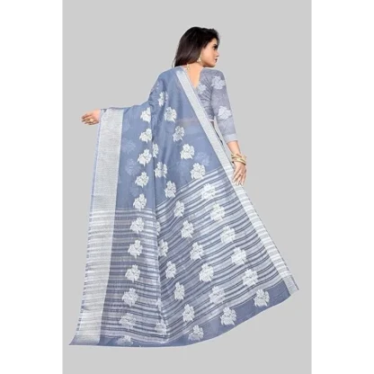 Women's Cotton Silk Floral Saree With Unstitched Blouse (Grey, 5.5 Mtr) - Image 3