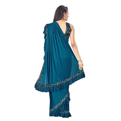 Women's Lycra Solid Saree With Unstitched Blouse (Rama, 5.5 Mtr) - Image 3