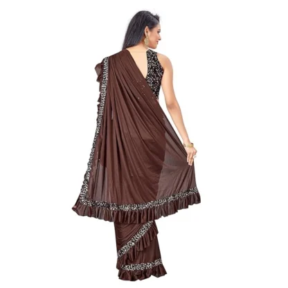 Women's Lycra Solid Saree With Unstitched Blouse (Brown, 5.5 Mtr) - Image 3