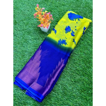 Women's Chiffon Printed Saree With Unstitched Blouse (Yellow, 5-5 Mtrs)