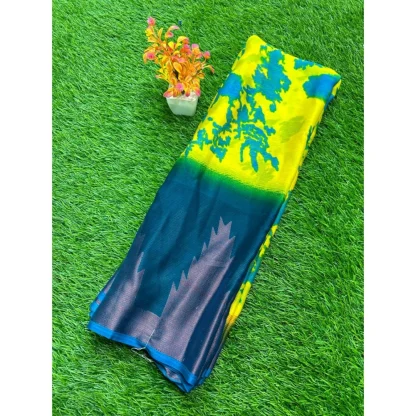 Women's Chiffon Printed Saree With Unstitched Blouse (Green, 5-5 Mtrs)