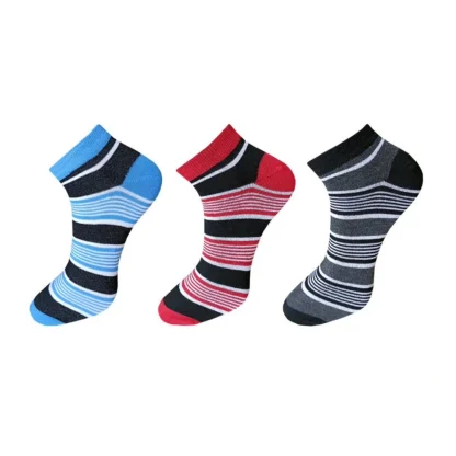 3_Pair Set Unisex Casual Cotton Striped Ankle Length Socks (Multicolor)