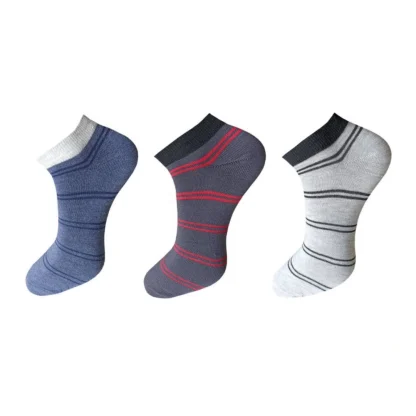 3_Pair Set Unisex Casual Cotton Striped Ankle Length Socks (Multicolor)