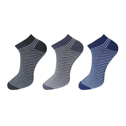 3_Pair Set Unisex Casual Cotton Striped Ankle Length Socks (Multicolor)