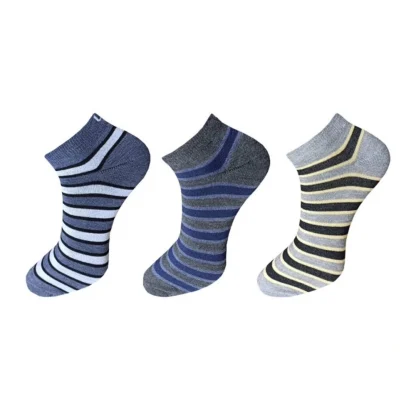 3_Pair Set Unisex Casual Cotton Striped Ankle Length Socks (Multicolor)