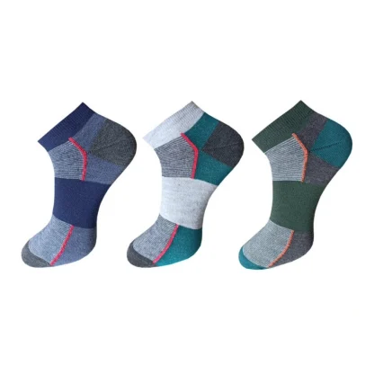 3_Pair Set Unisex Casual Cotton Striped Ankle Length Socks (Multicolor)