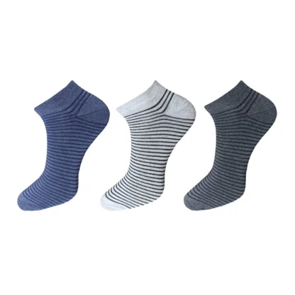 3_Pair Set Unisex Casual Cotton Striped Ankle Length Socks (Multicolor)