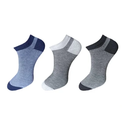 3_Pair Set Unisex Casual Cotton Striped Ankle Length Socks (Multicolor)