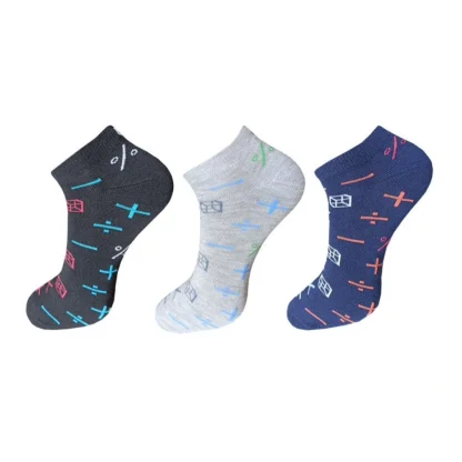 3_Pair Set Unisex Casual Cotton Printed Ankle Length Socks (Multicolor)