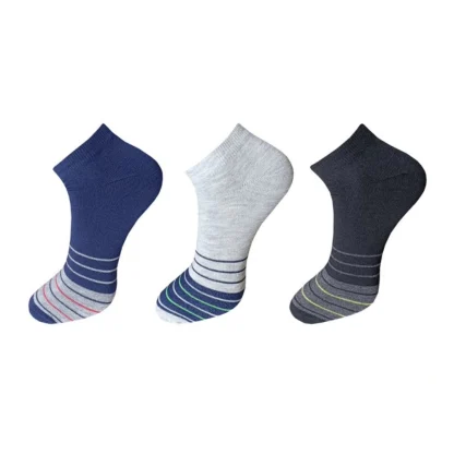 3_Pair Set Unisex Casual Cotton Striped Ankle Length Socks (Multicolor)