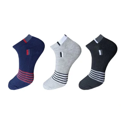 3_Pair Set Unisex Casual Cotton Striped Ankle Length Socks (Multicolor)