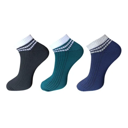 3_Pair Set Unisex Casual Cotton Striped Ankle Length Socks (Multicolor)