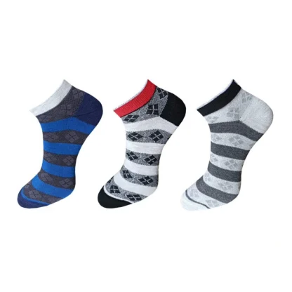 3_Pair Set Unisex Casual Cotton Printed Ankle Length Socks (Multicolor)