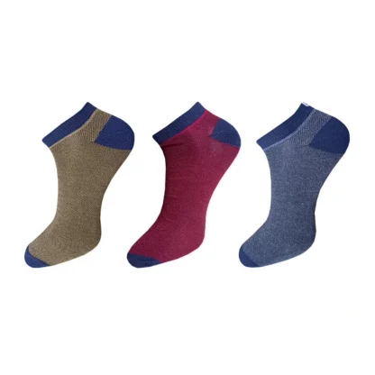 3_Pair Set Unisex Casual Cotton Solid Ankle Length Socks (Multicolor)