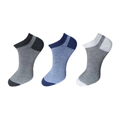 3_Pair Set Unisex Casual Cotton Striped Ankle Length Socks (Multicolor)