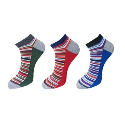 3_Pair Set Unisex Casual Cotton Striped Ankle Length Socks (Multicolor)