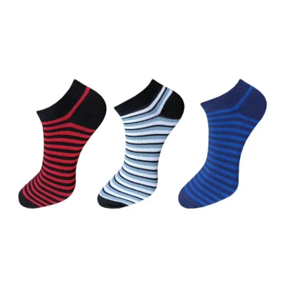 3_Pair Set Unisex Casual Cotton Striped Ankle Length Socks (Multicolor)