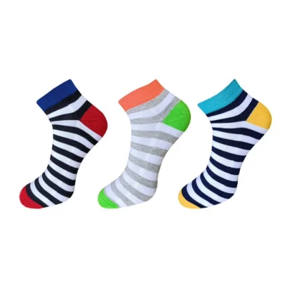 3_Pair Set Unisex Casual Cotton Striped Ankle Length Socks (Multicolor)