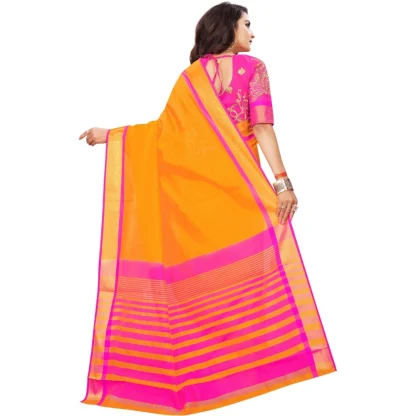 Women's Jacquard Woven Saree With Unstitched Blouse 5.5Mtr (Orange) - Image 3