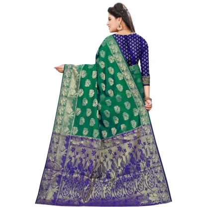 Women's Jacquard Woven Saree With Unstitched Blouse 5.5Mtr (Green) - Image 2