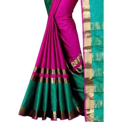 Women's Jacquard Woven Saree With Unstitched Blouse 5.5Mtr (Pink) - Image 3