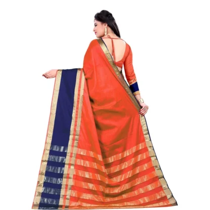 Women's Jacquard Woven Saree With Unstitched Blouse 5.5Mtr (Orange) - Image 4