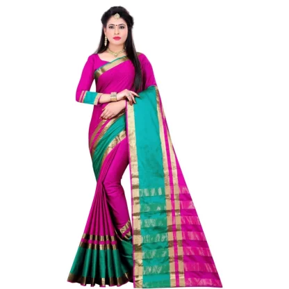 Women's Jacquard Woven Saree With Unstitched Blouse 5.5Mtr (Pink)